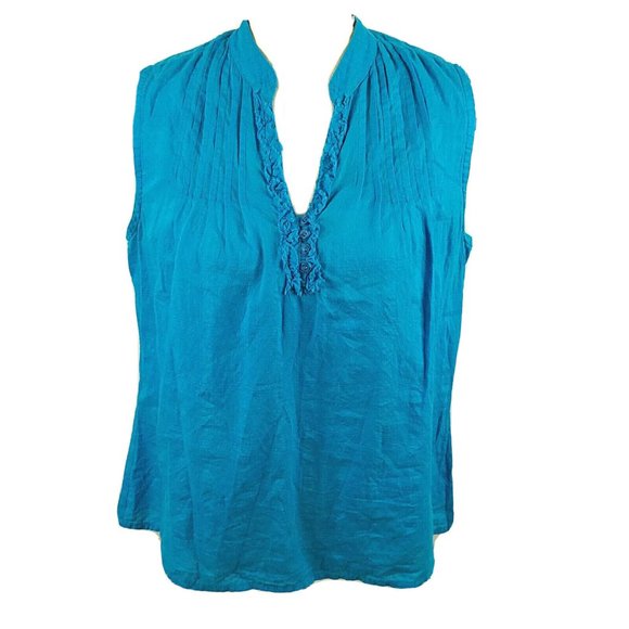 Vintage DCC Missy Tank Top Womens Size Large Ruffle V-Neck Lightweight - Picture 1 of 6